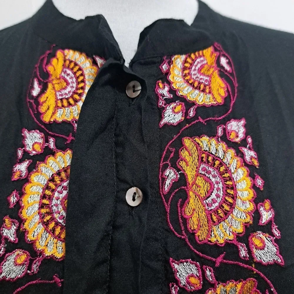 Tigerlily Embroidered Button Down Fringe Cardigan Cruise Dress Small Black
